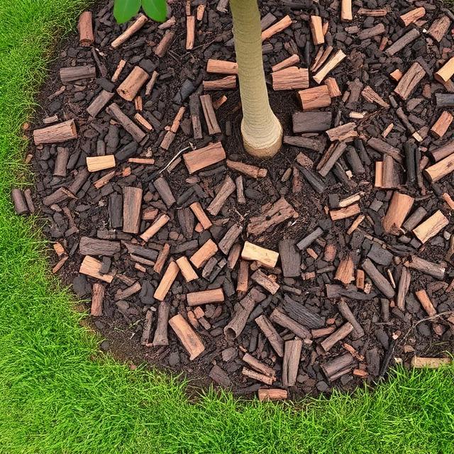 Fresh hardwood mulch installed around a tree